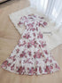 Orange Collar Floral Print Half Sleeves Mid-Length Dresses